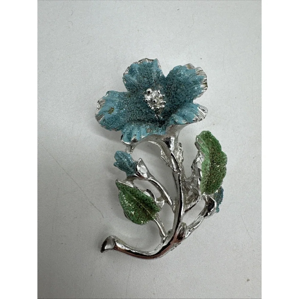 Vintage Enamel Silver Tone Flower Brooch 2